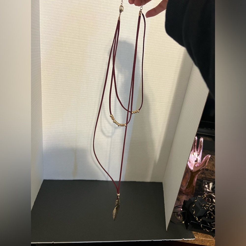Red suede adjustable multi layer necklace